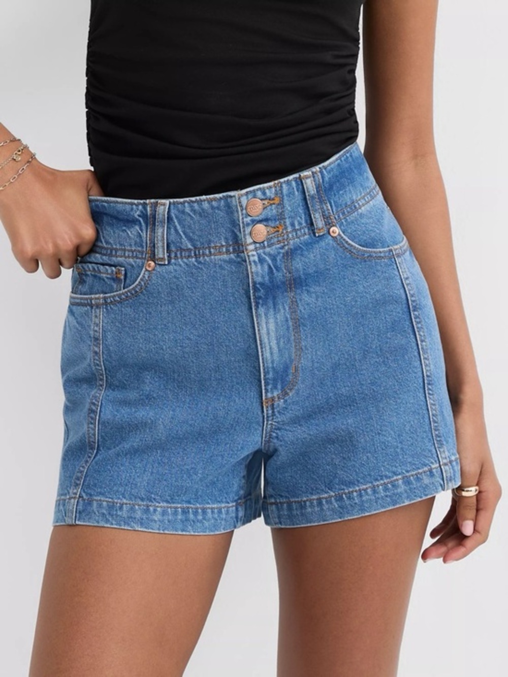 Loft Rivete Seamed High Rise Denim Shorts in Dark Wash Size 27